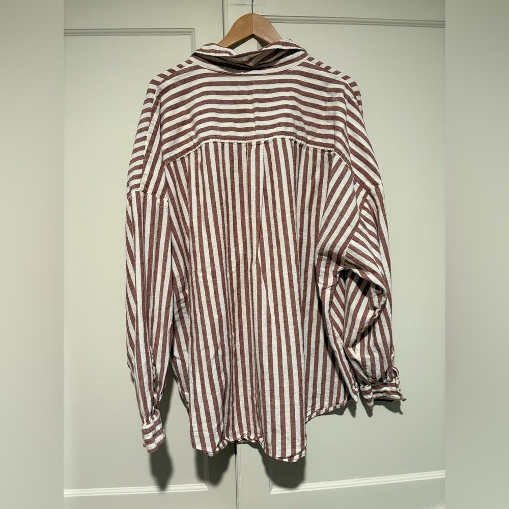 Torrid Striped Linen Blend Button Up Shirt - Picture 2 of 3